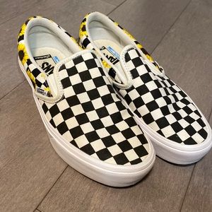 Checkered Print Vans with Sunflower
